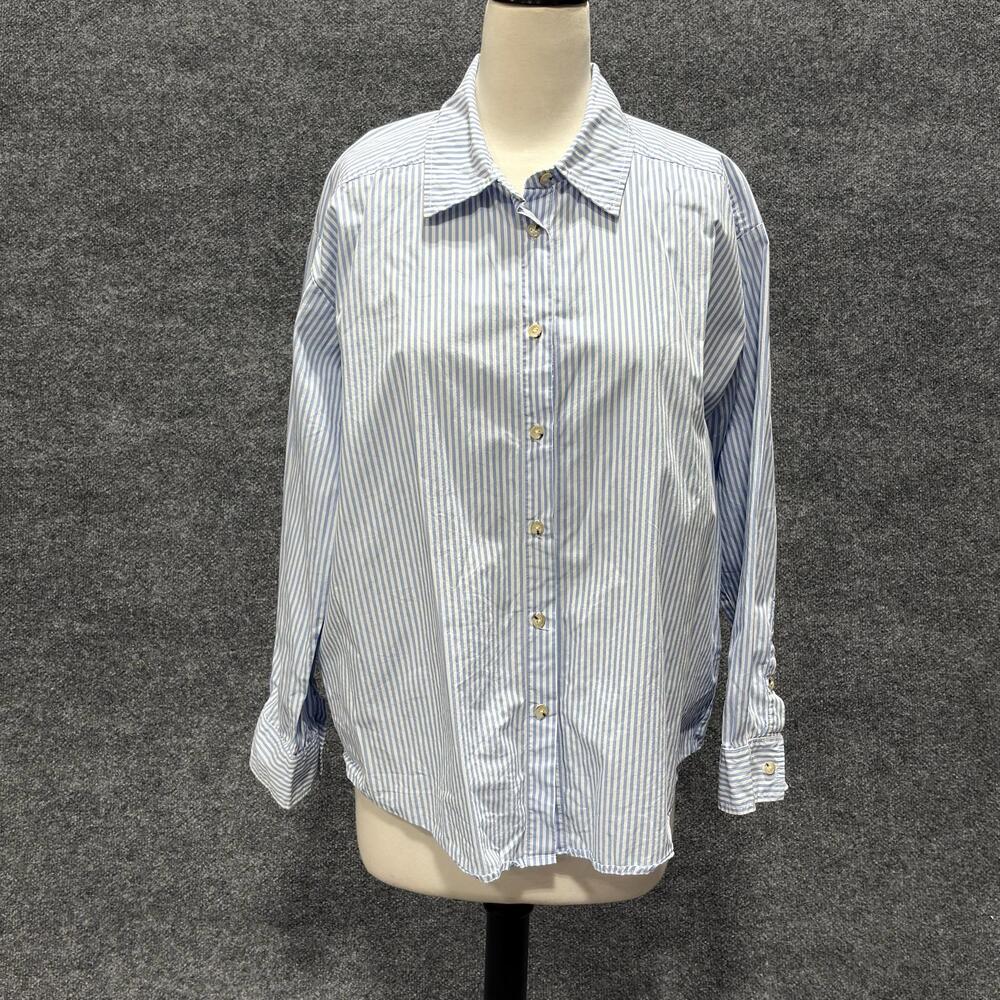 Donni Shirt Womens Medium Blue White Stripe Button Front Long Sleeve Cotton